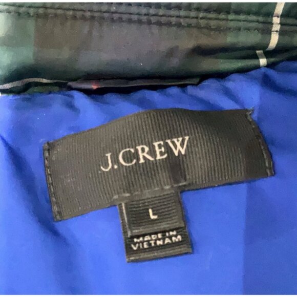 J.Crew Excursion Puffer Vest Women’s Size L Green Navy Plaid Quilted Outerwear - Picture 5 of 9